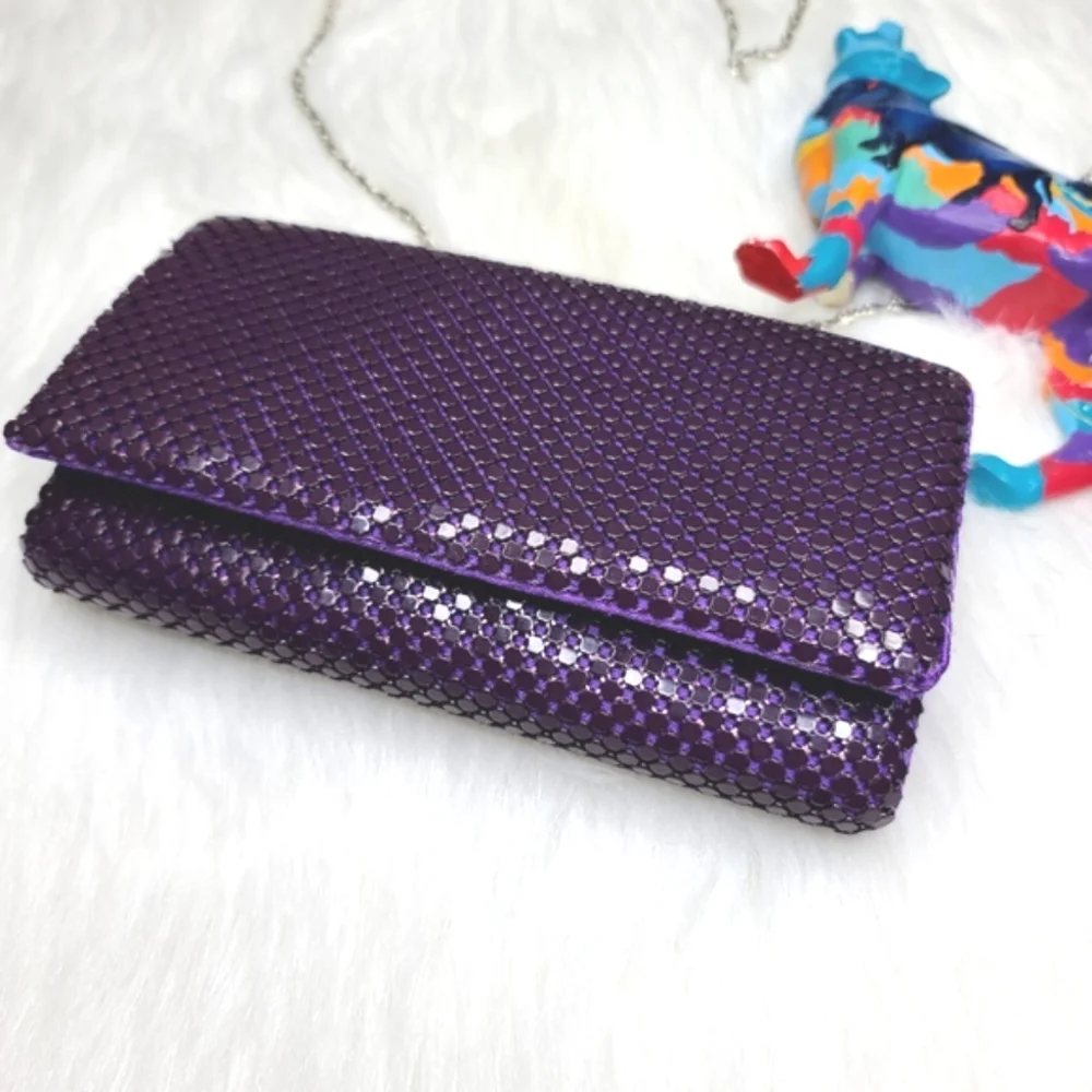Jessica McClintock Purple Gold Beaded Clutch Purse